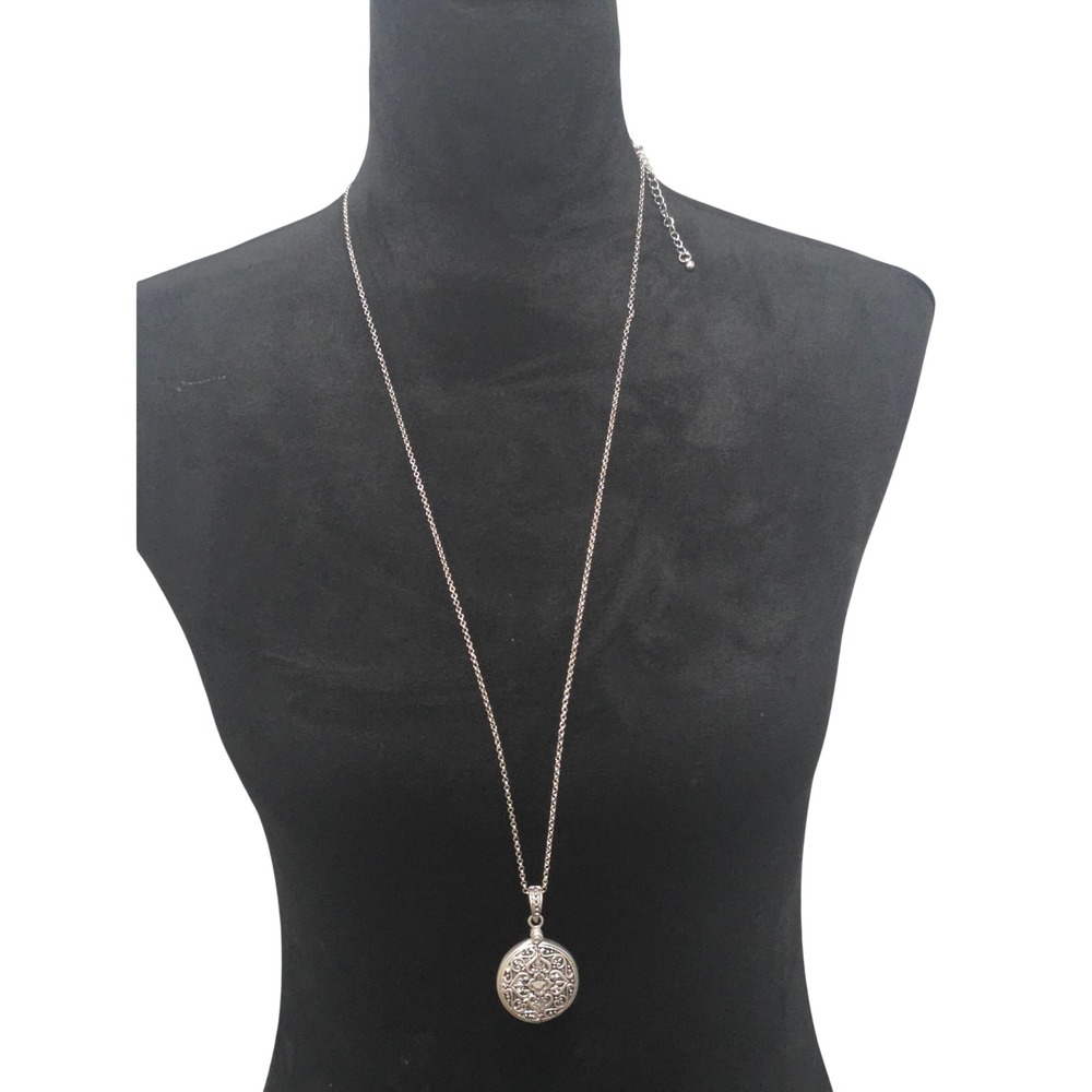 Womens Silver Tone‎ Filigree Locket Pendant Necklace Peace Blessing Prayer 36 In